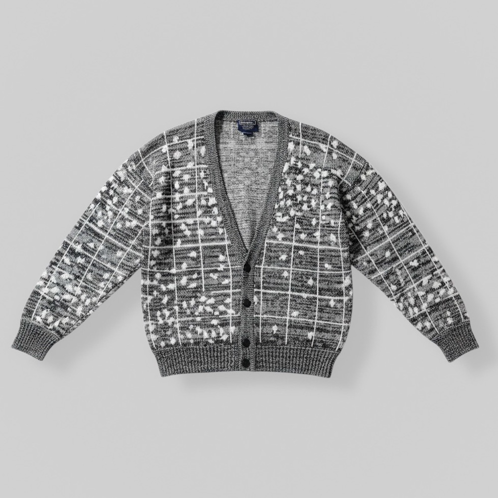Vintage Barnaby Size Large Gray & White Abstract Button Cardigan 80s 90s Grandpa